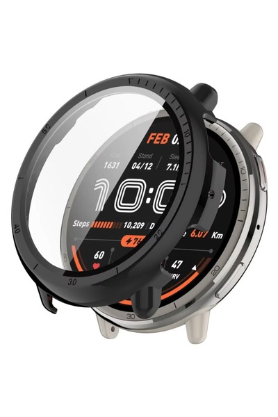 Choice حافظة سوداء من Amazfit Active 2 PC مع واقي شاشة زجاجي مقوى بتغطية كامل...