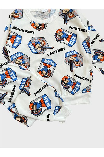 ALİŞ KİDS Boy's Cotton Hooded White Cube Patterned Pajama Set