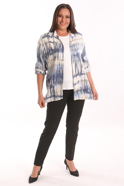 Metpoint Trend42Plus Large Size Tie-Dye Patterned Glitter Shirt Blouse Navy Blue Suit