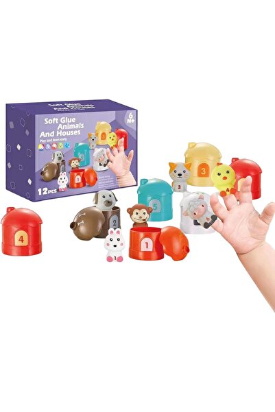 SARALMA Set de marionete stimulare vizuala pentru bebelusi din silicon, 12 bu...