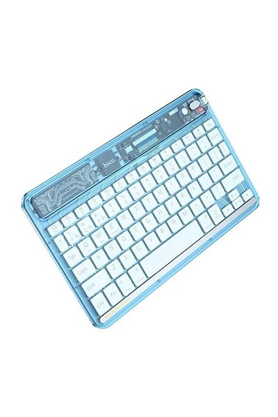 dalip Tastatură transparentă Discovery Edition, iluminată cu LED, wireless, Bluetooth, 500 mAh, albastru deschis