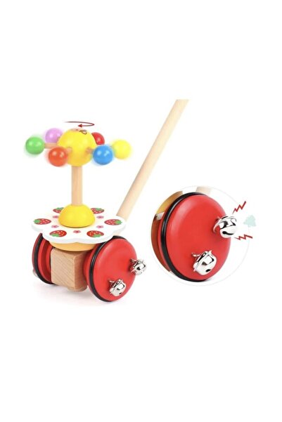 sallma Jucarie de impins din lemn cu clopotei, rosu
