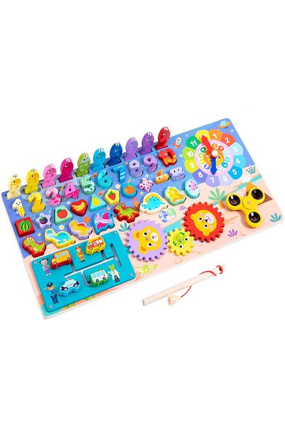 SARALMA Placa cu Puzzle-uri din Lemn, 8 in 1, Jocuri Educationale pentru Copii, Montessori