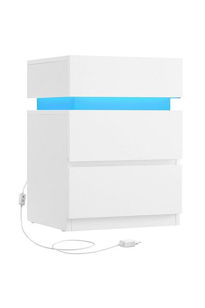 VASAGLE Noptiera din MDF cu iluminare LED, culori si intensitate reglabile, 35x40x55cm, alb