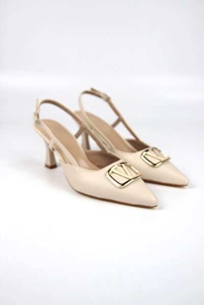 Gökhan Talay Claraa Beige Skin V Buckle Medium Heels (6-8 cm) Classic Heeled Shoes