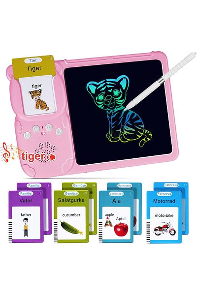 SARALMA Educational tablet game for children, English learning, association of 224 words with pictures, Pink