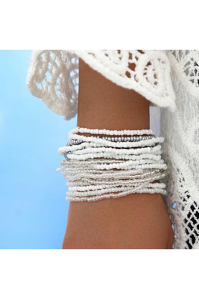 Choice D Gradient colored rice bead bead elastic bracelet set, hand woven dopamine bracelet multi piece set