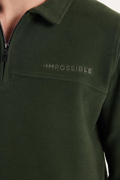 Tudors Ανδρικό φούτερ με στάνταρ εφαρμογή από βαμβακερό ύφασμα Σελανικής με μισό φερμουάρ, με στάμπα πόλο, πράσινο