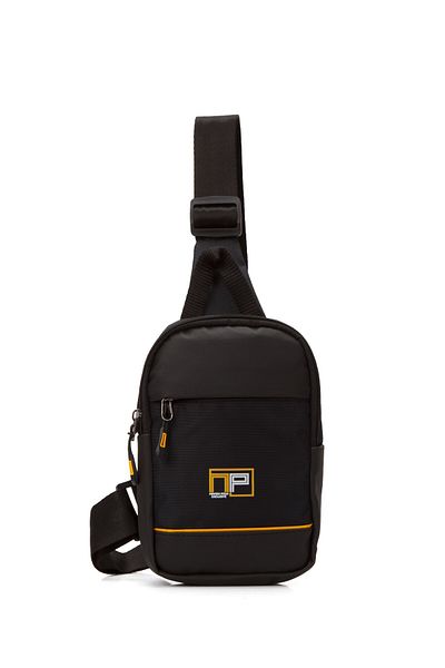 Newish Polo Men's Fabric Daily Crossbody Chest and Shoulder Bag with Phone Compartment - Black - Yellow