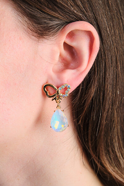 AURRARİ Kelebek Tasarım Damla Şeffaf Zirkon Taşlı Sallantılı Çelik Küpe