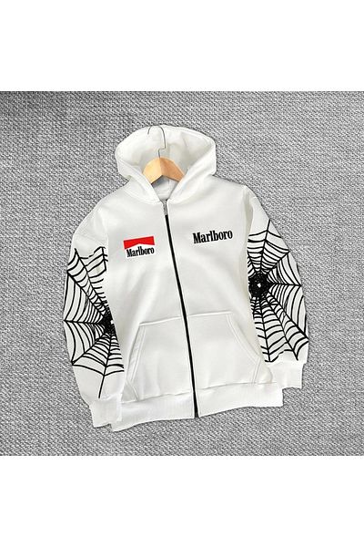 MODA Men's Full Zip Hooded Three Thread Cardigan - White