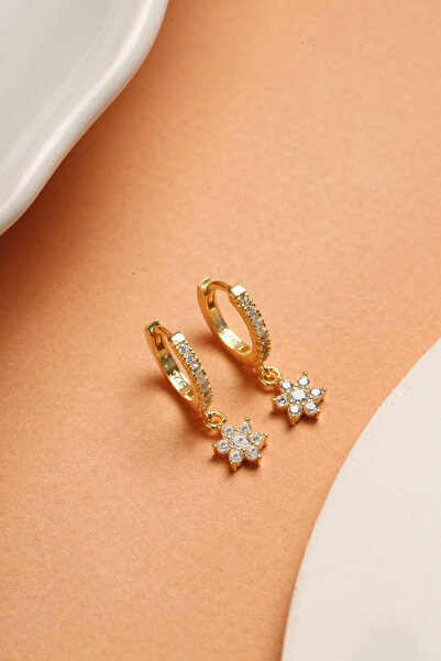 Elika Silver 925 Ayar Gümüş Sallantılı Zirkon Taşlı Lotus Küpe