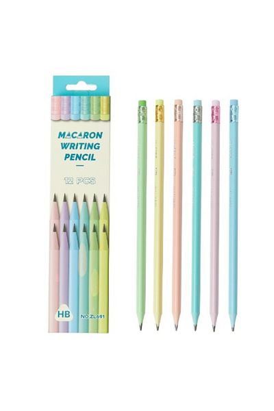 Flippy Set de 12 creioane negre, rabatabile, pentru elevi, cu radieră, model multicolor pal