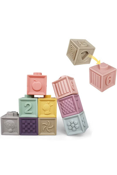 sallma Set de Cuburi Educative Moi pentru Copii, Numere, Animale si Texturi, 6 cuburi