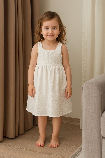 LP LittlePoffy Rochie albă de vară pentru fetiță cu bretele 2-5 ani