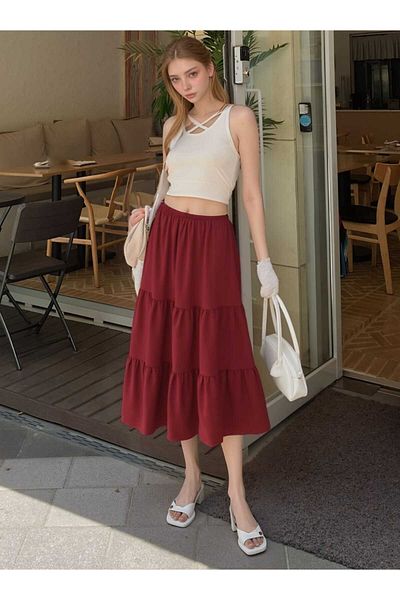 DEVRİMAY TEKSTİL Women's 3 Layer Wrap Skirt, Hijab Skirt, Long Skirt