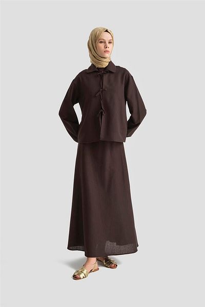 Armine 3-Piece Linen Set with Bow Detail 25Y6049 Cocoa