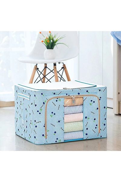 Camy Foldable Storage Box, 100 L, Oxford Fabric, 60x42x40 cm, Front Window, 2 Zipper Access Doors, Metal
