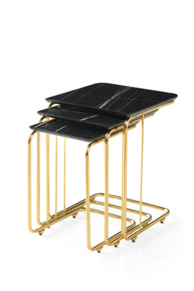 ModernEvveOfis C Tekerlekli Zigon Sehpa MDF Gold Kaplamalı