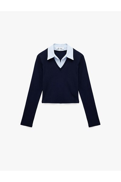 Koton Long Sleeve Shirt Collar Slim Fit Cotton T-Shirt