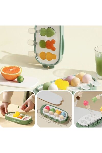 Royal Forma pentru inghetata, 4 compartimente, forme cu animalute, silicon si ABS, 21 x 12.8 x 3cm, verde