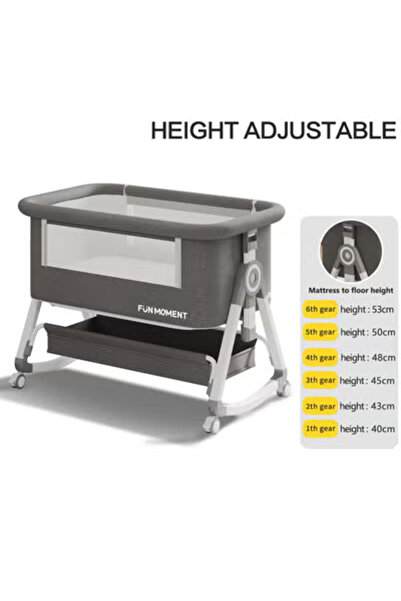 Fun Moment سرير أطفال قابل للطي بارتفاع قابل للتعديل مع سلة تخزين كبيرة وشبكة ناموسية قابلة للفصل