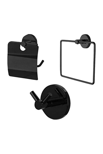 Dekor Комплект за баня, 3 части, черен F 500 04 Комплект за кърпи, държач за ...