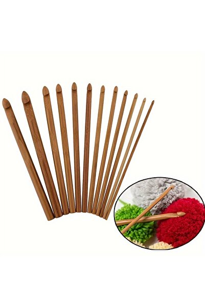 Choice مجموعة من 12 قطعة من خطافات الكروشيه اليدوية بمقبض من الخيزران وأداة ح...