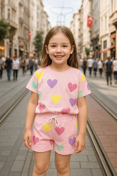 Uslukids Girl's Heart Shorts Suit