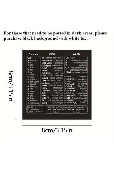 Choice قطعة واحدة - مجموعة واحدة من ملصقات اختصارات لوحة المفاتيح ذاتية اللصق من الفينيل باللون الأسود | مرجع سريع لنظامي التشغيل Windows وExcel