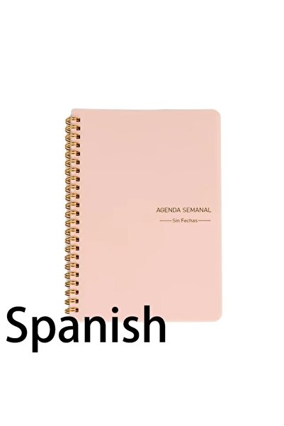 Choice دفتر أجندة إسباني/إنجليزي مقاس A5 مقاس 21×14 سم وردي 2025، دفتر يوميات أسبوعي، جدول يوميات، رصاصة
