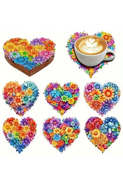 Choice 10x10 WHITE 6-piece/set of heart-shaped pattern diamond painted wooden coasters, DIY creative diamon