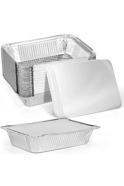 DUTRIEUX 50pcs Send lid 50/100pcs Aluminum Foil Trays with Lids Non-Stick Baking Pans Food Grade BBQ Bowl for