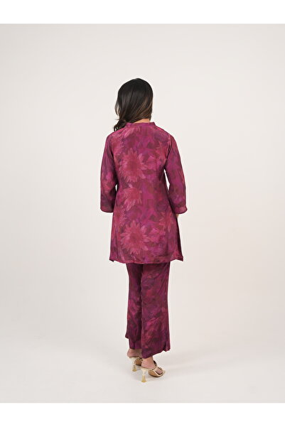 Lehar Crimson Bloom Co-Ord Set – Wine Maroon Floral Kurta & Pants