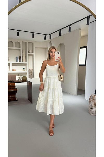 Sezgi Tekin Ecru dress with scallop detail lining
