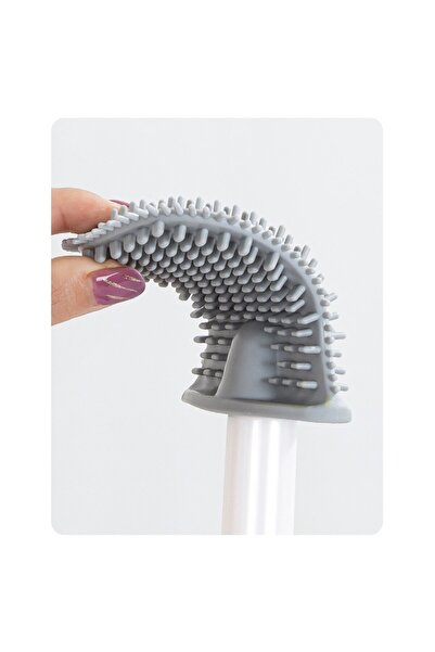 Flippy Toilet Brush with Liquid Container, TPR Bristles, No-Drill Mount, 12 x 6.5 x 40 cm, Gray