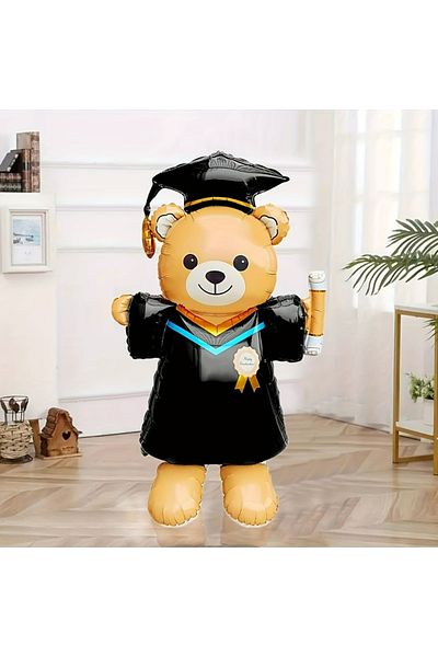 Choice 61.2in black 155.45cm Cute Graduation Bear Aluminum Foil Balloon - Perfect for School Events & Campu