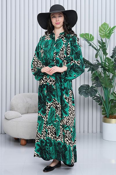EL jadida Rochie de damă cu model Plus Size Hijab din viscoză verde