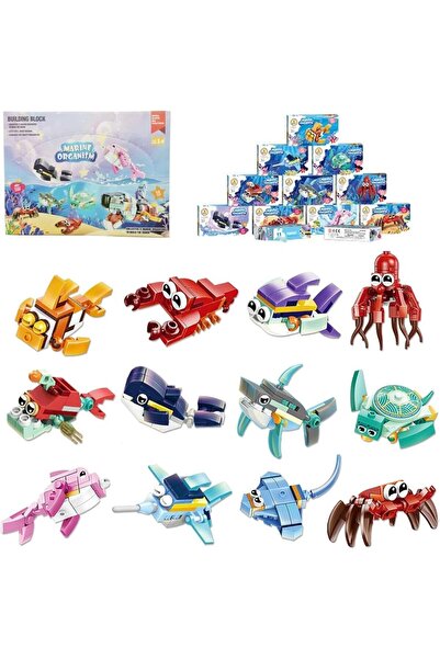 Choice QT-HYSW 12 in 1 Pre Filled Marine Organism Building Block Set-12 Pcs Mini Building Blocks Toys, STEM