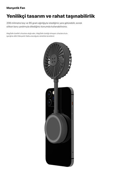 Xenon Smart Manyetik Fan Şarj Edilebilir 3 Kademeli 5800 RPM Mıknatıslı MagSafe Telefon Vantilatörü Gri X6104