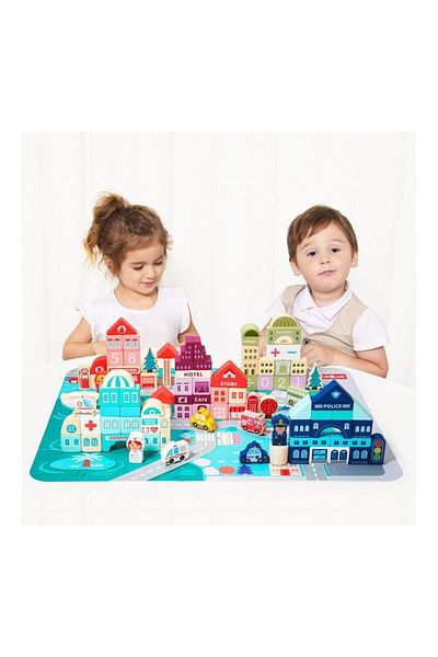 sallma Building Blocks, Wooden City for Children 3 Years+, 115 Pieces