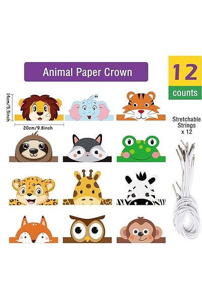 Choice 12pcs Set 12pcs/set Jungle Animal Paper Hats Safari Party Decor Happy Birthday Party Decorations Kid
