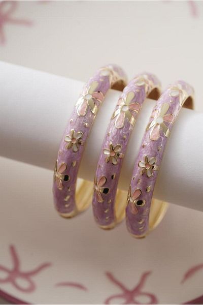AŞIK ACCESSORIES Lilac Floral Enamel Handcuff Bracelet