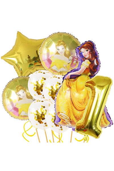Disney كما هو موضح في الصورة، مجموعة بالونات من رقائق معدنية لتزيين حفلات أعياد الميلاد بموضوع الجميلة والوحش