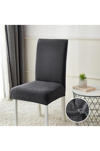 Sale4u Set 6 huse elastice pentru scaune cu spătar, gri închis