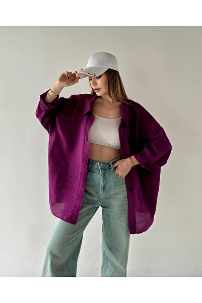 Generic Brand Women's Modal Fabric Pleated Back Oversize Purple Shirt