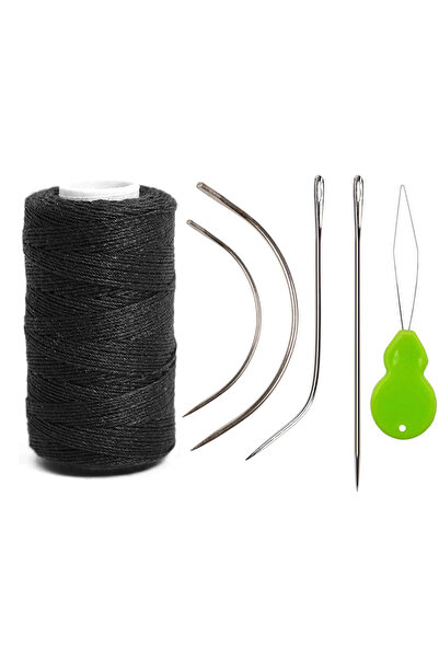 Choice1 6 قطع إبرة وخيط أسود لوصلات الشعر، 1 لفة خيوط خياطة نسج الشعر مع 4 قط...