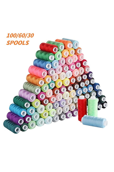Choice مجموعة خيوط مكونة من 60 قطعة، 100 بكرة خيط بألوان عشوائية - 250 ياردة لكل بكرة للخياطة اليدوية والآلية