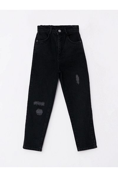 LC Waikiki LCW Kids Pantaloni negri pentru mamă, cu talie elastică, cu detaliu rupt