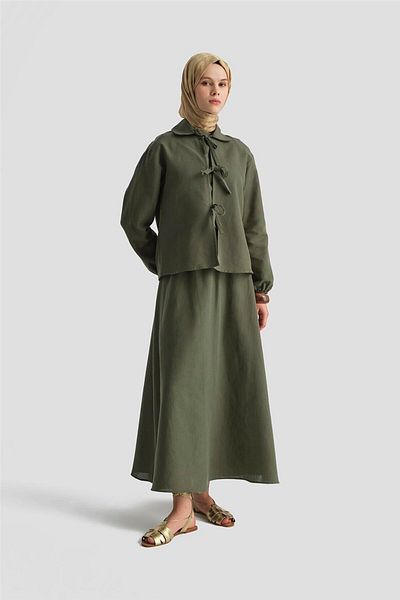Armine 3-Piece Linen Suit with Bow Detail 25Y6049 Khaki